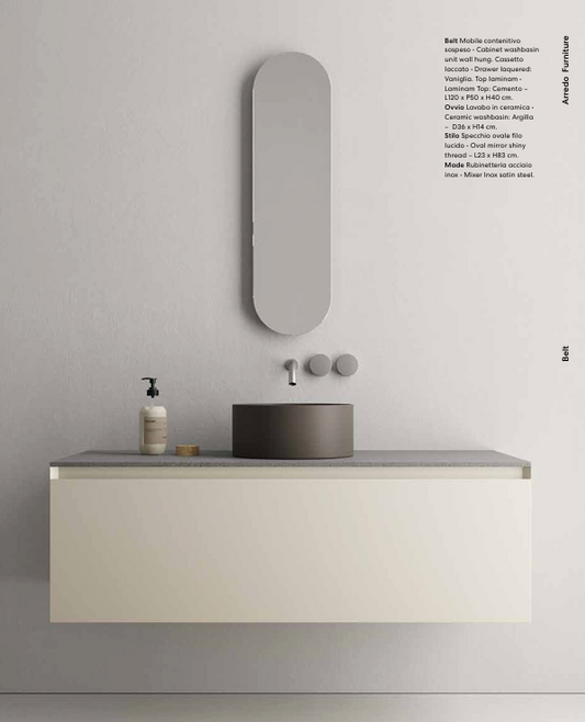 Mobile da Bagno NIC DESIGN BELT 120 Mobile Vaniglia/Top Cemento/Lavabo Argilla