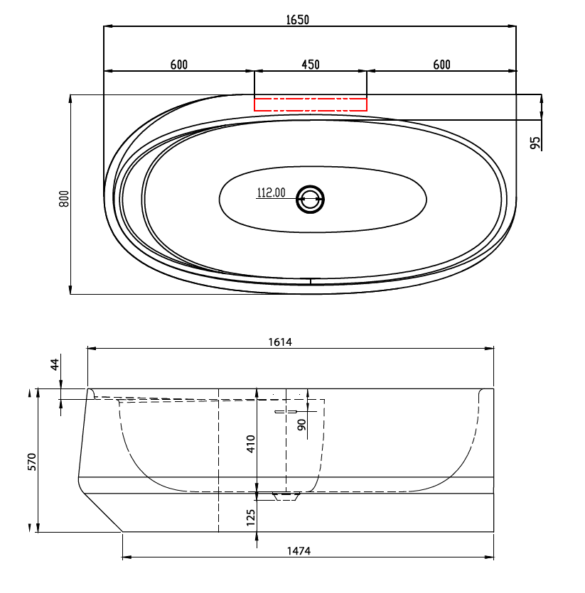 Vasca in Acrilico/Gel Coat Resina FORMA AQUAE IKI CORNER 165x80 cm