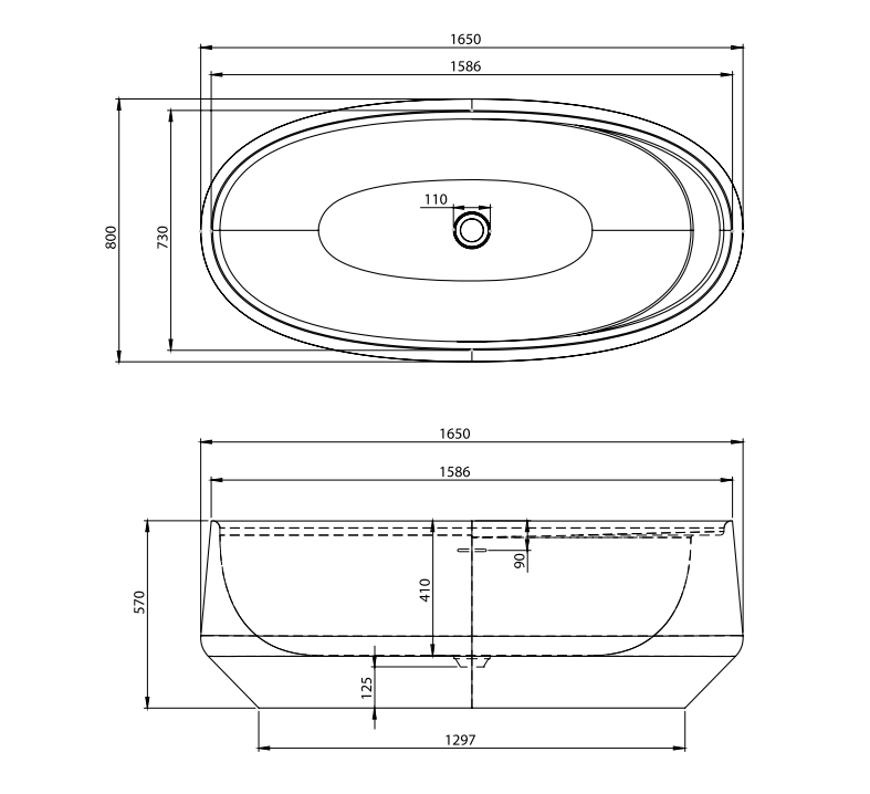 Vasca in Acrilico/Gel Coat Resina FORMA AQUAE IKI CENTRAL 165x80 cm
