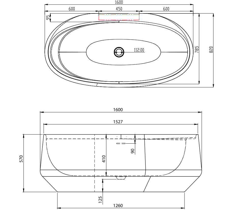 Vasca in Acrilico/Gel Coat Resina FORMA AQUAE IKI WALL 160x80 cm