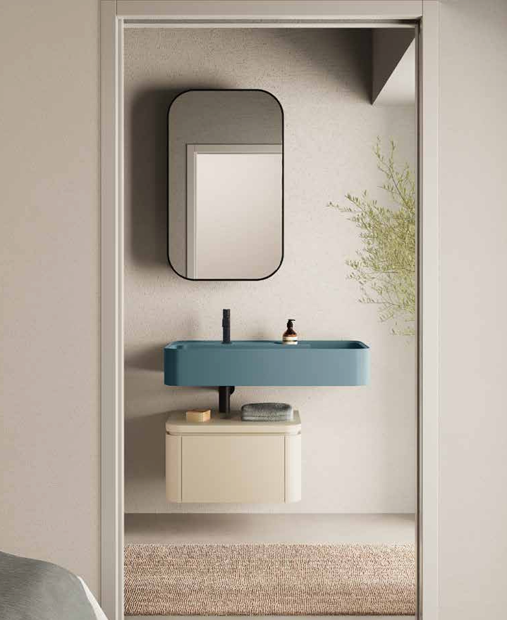 Composizione Bagno NIC DESIGN Lavabo TRAMA L.90 Polvere / Mobile Vaniglia L.60