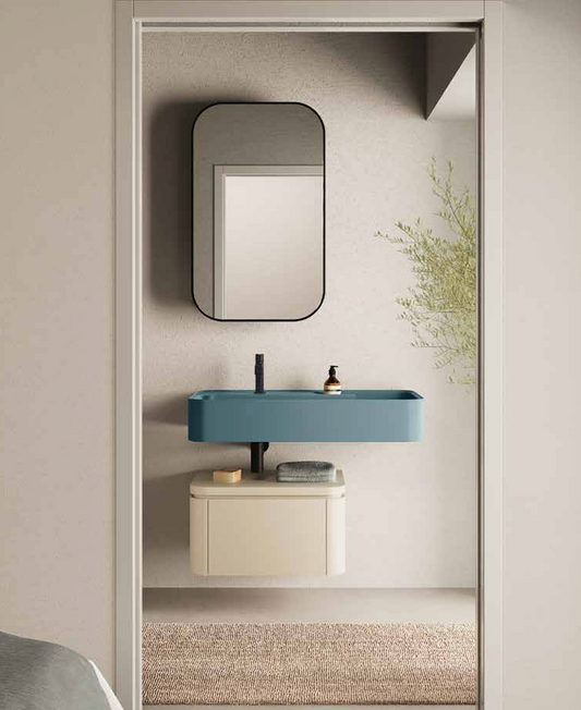 Composizione Bagno NIC DESIGN Lavabo TRAMA L.90 Polvere / Mobile Vaniglia L.60