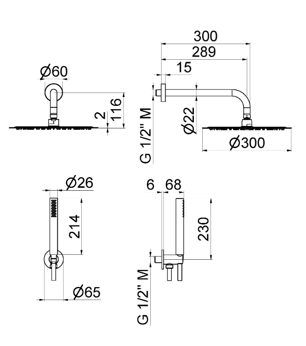KIT DOCCIA TONDO CON SOFFIONE 300 mm VEMA WELLNESS STEEL ACCIAIO V08136