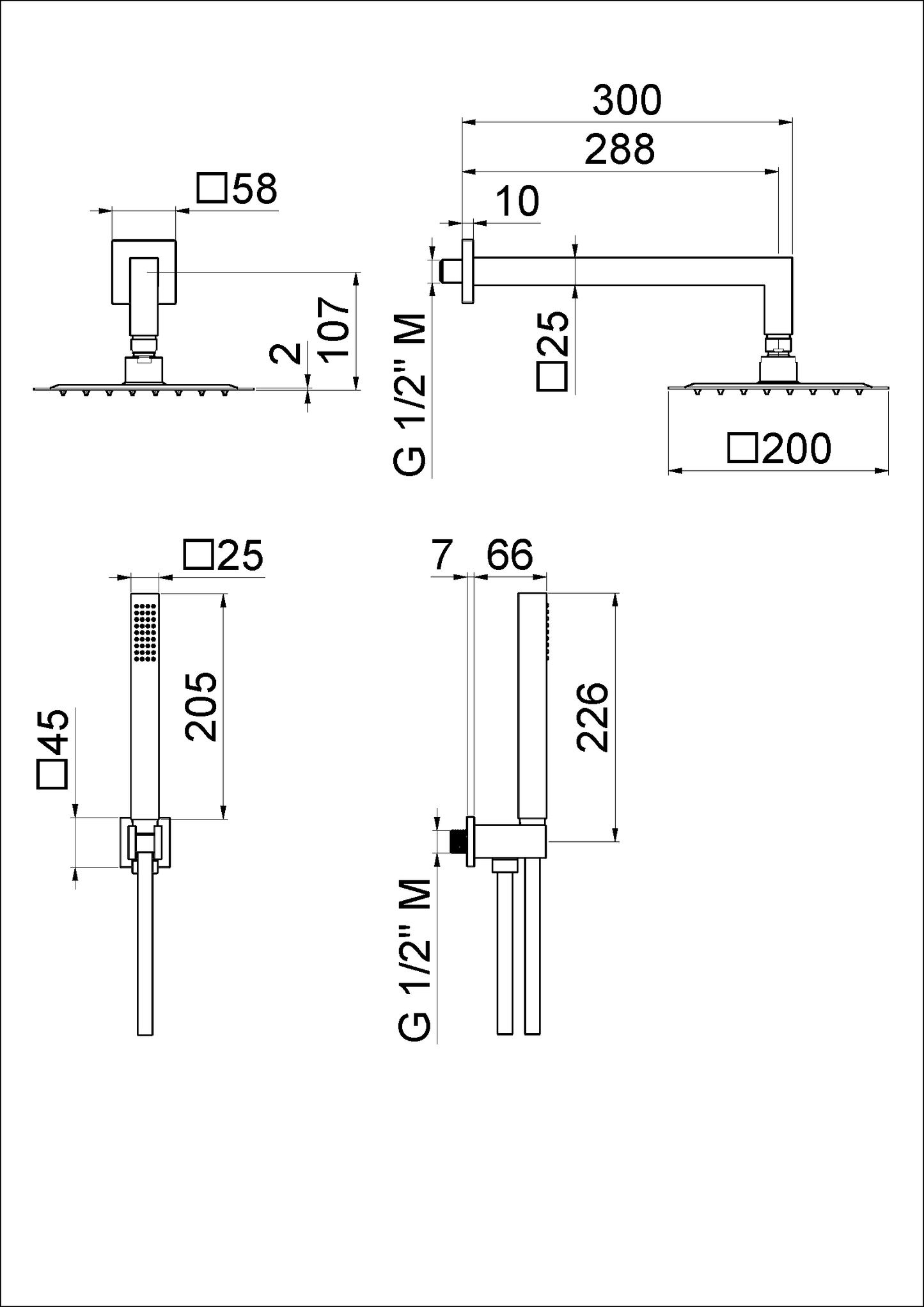 KIT DOCCIA QUADRO CON SOFFIONE 200x200 mm VEMA WELLNESS BRASS OTTONE V08137