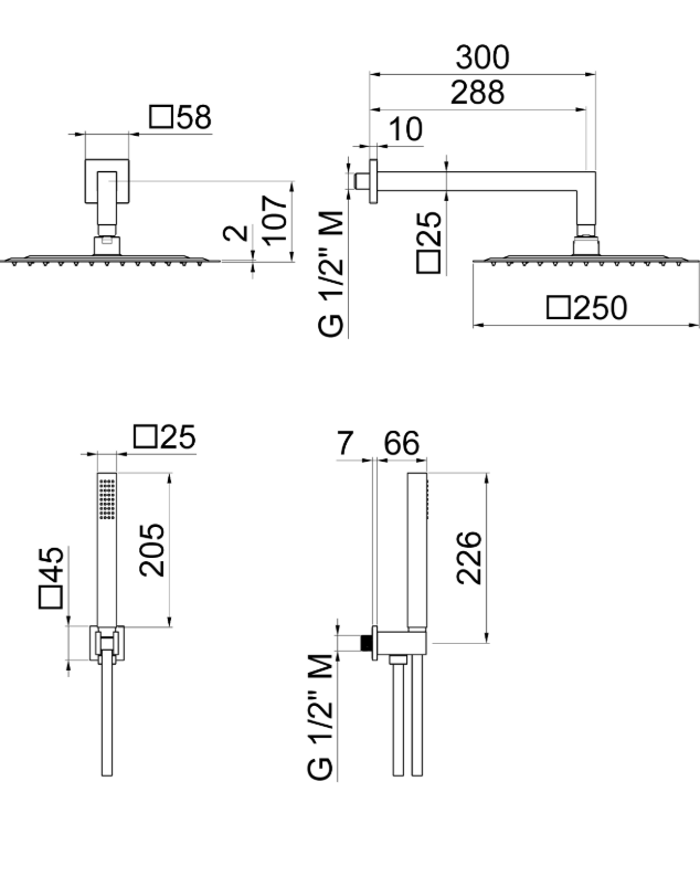 KIT DOCCIA QUADRO CON SOFFIONE 250x250 mm VEMA WELLNESS BRASS OTTONE V08138