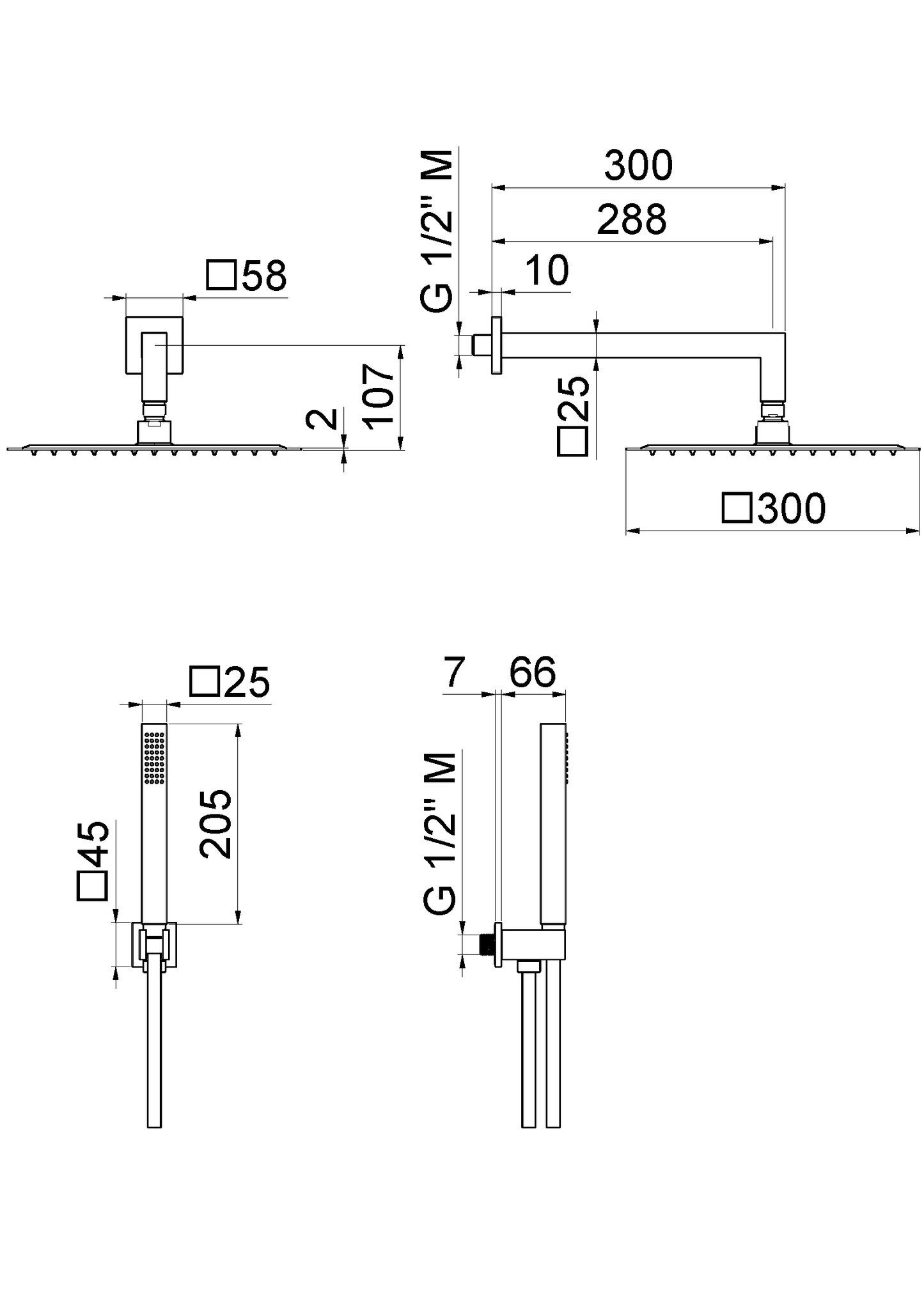 KIT DOCCIA QUADRO CON SOFFIONE 300x300 mm VEMA WELLNESS BRASS OTTONE V08139