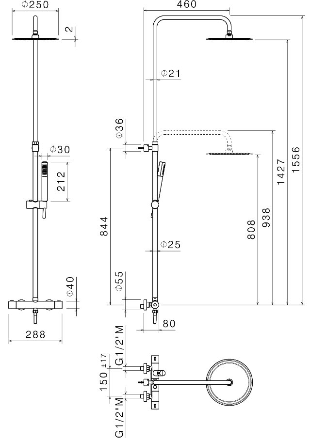 COLONNA DOCCIA DA PARETE CON MISCELATORE TERMOSTATICO VEMA WELLNESS BRASS OTTONE V08230