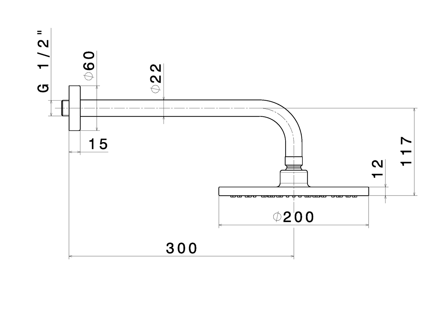 SOFFIONE A PARETE D. 200 mm BRACCIO 300 mm VEMA WELLNESS BRASS OTTONE V13200