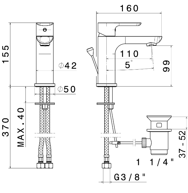 MISCELATORE MONOCOMANDO LAVABO VEMA SLATE OTTONE V14010 CON SCARICO