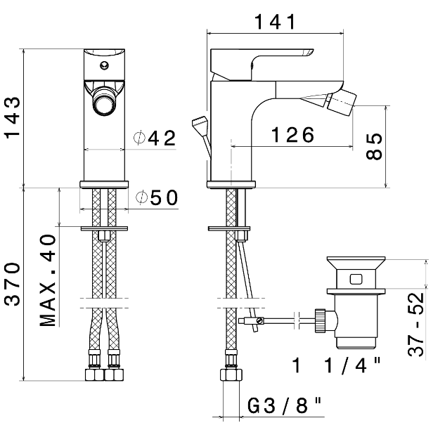 MISCELATORE MONOCOMANDO BIDET VEMA SLATE OTTONE V14070 CON SCARICO