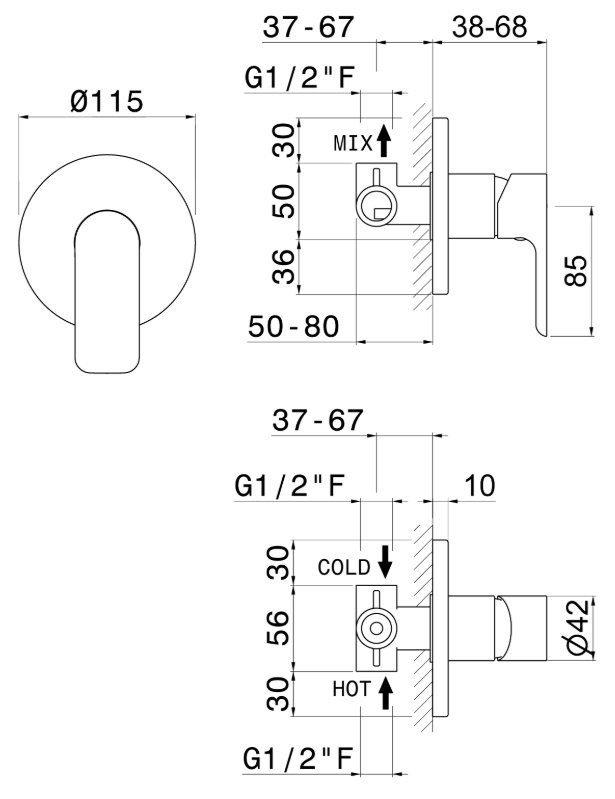 MISCELATORE MONOCOMANDO DOCCIA DA INCASSO VEMA SLATE OTTONE V14130