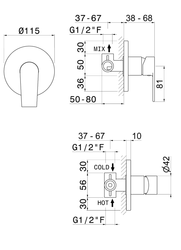 MISCELATORE MONOCOMANDO DOCCIA DA INCASSO VEMA TIMEA OTTONE V16030