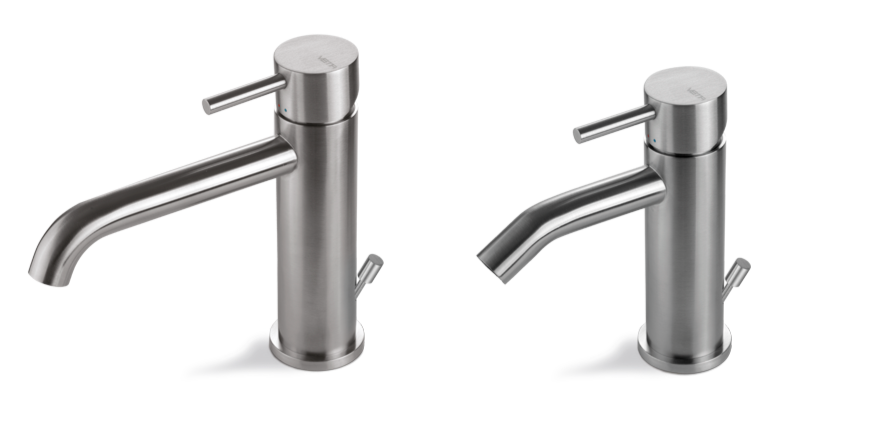 SET MISCELATORE MONOCOMANDO LAVABO + BIDET VEMA TIBER STEEL ACCIAIO V17010 + V17070