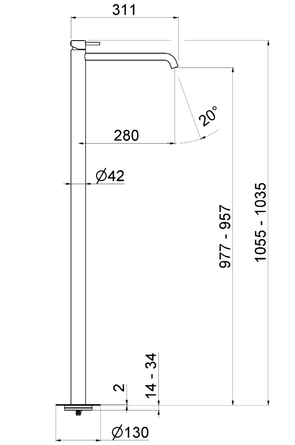 MISCELATORE MONOCOMANDO LAVABO A PAVIMENTO VEMA TIBER STEEL ACCIAIO V17045