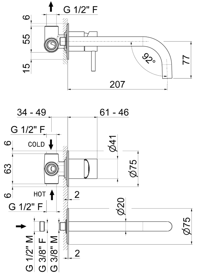 GRUPPO MISCELATORE MONOCOMANDO LAVABO A PARETE VEMA TIBER STEEL ACCIAIO V17050