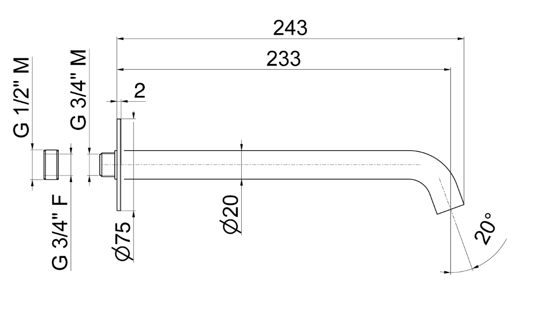 BOCCA DI EROGAZIONE A PARETE LAVABO VEMA TIBER STEEL ACCIAIO V17056
