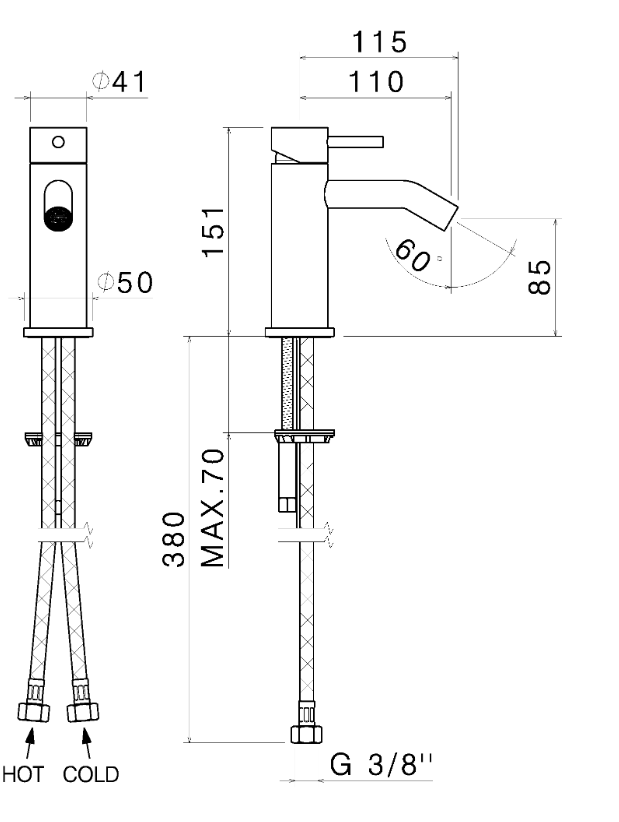 MISCELATORE MONOCOMANDO BIDET VEMA TIBER STEEL ACCIAIO V17071 SENZA SCARICO