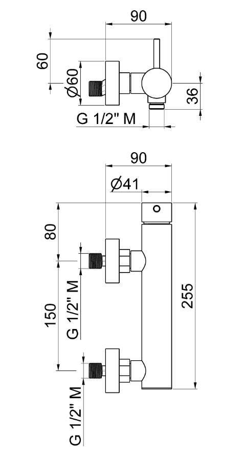 MISCELATORE MONOCOMANDO ESTERNO DOCCIA VEMA TIBER STEEL ACCIAIO V17090