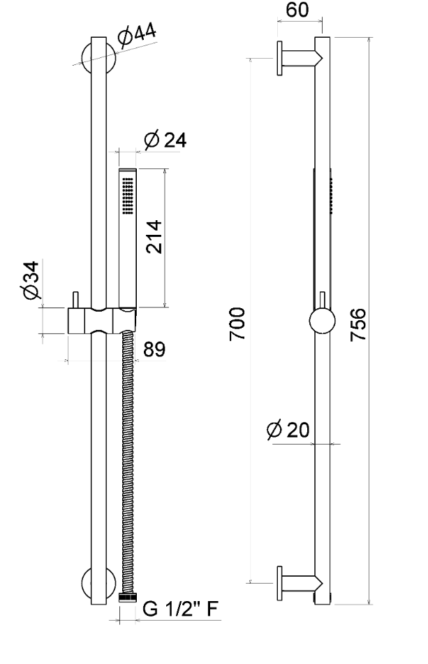 ASTA SALISCENDI DOCCIA VEMA ACCIAIO V17101