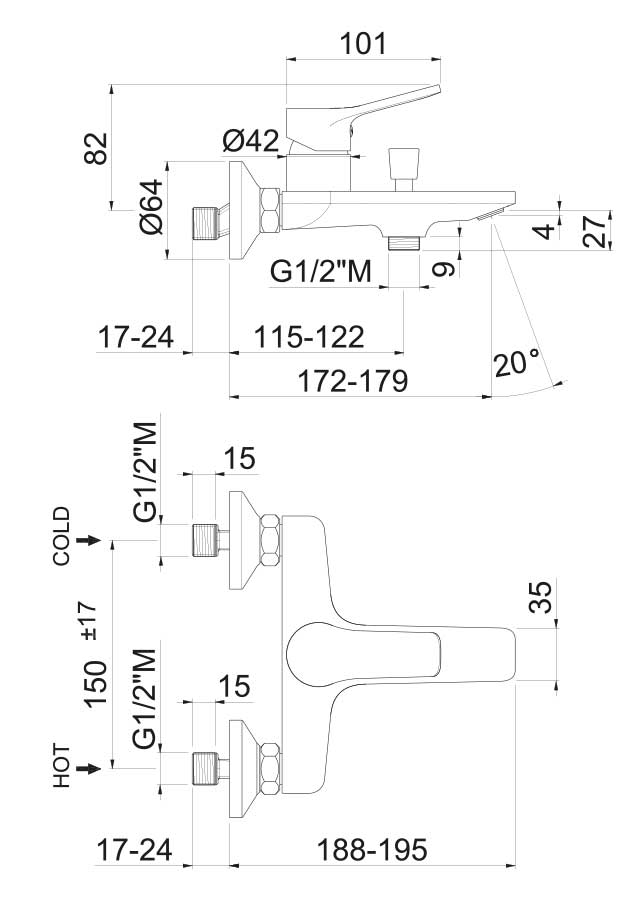 MISCELATORE MONOCOMANDO VASCA VEMA PARANA' OTTONE V22080