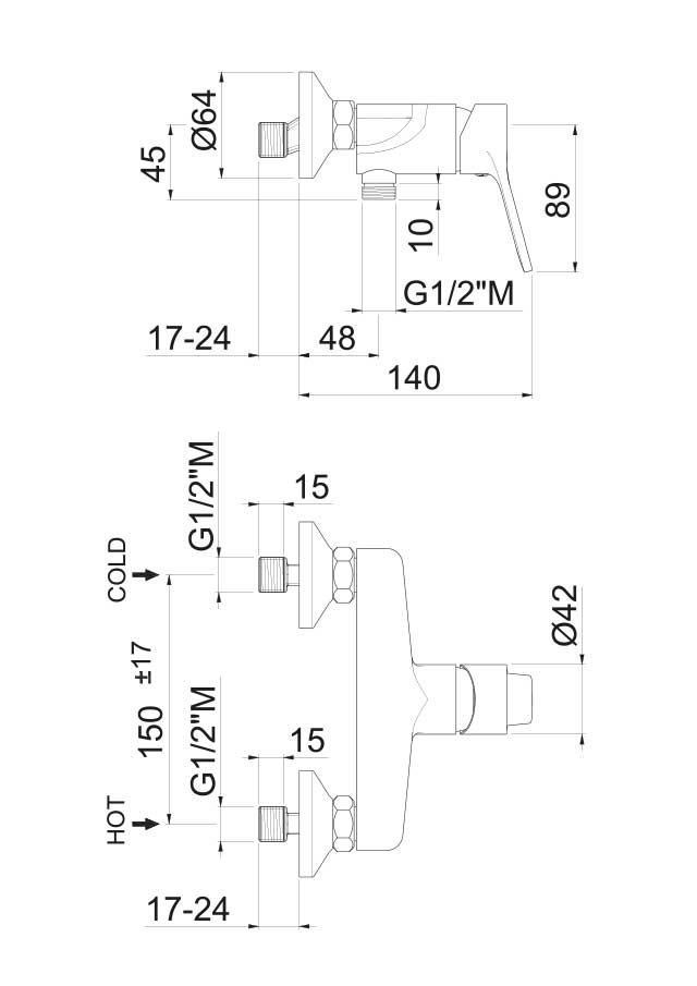 MISCELATORE MONOCOMANDO ESTERNO DOCCIA VEMA PARANA' OTTONE V22090