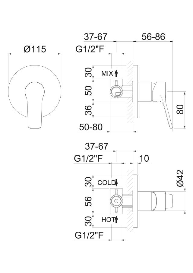 MISCELATORE MONOCOMANDO DOCCIA DA INCASSO VEMA PARANA' OTTONE V22130