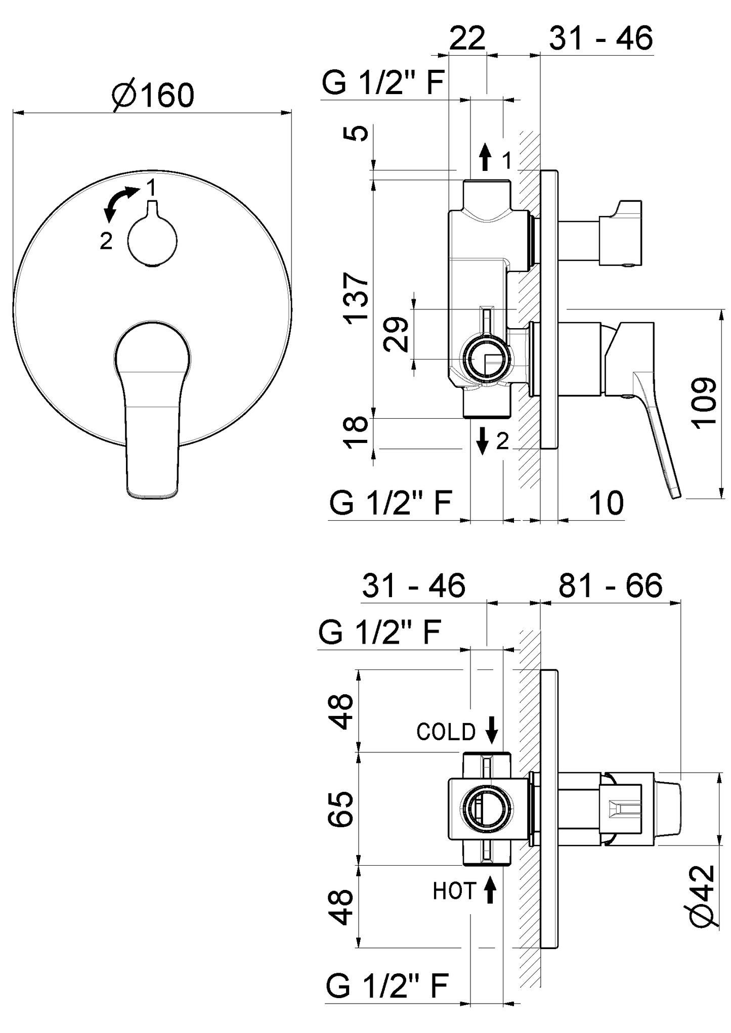 MISCELATORE MONOCOMANDO VASCA DA INCASSO VEMA PARANA' OTTONE V22142