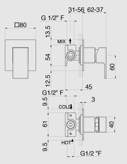 MISCELATORE MONOCOMANDO DOCCIA DA INCASSO VEMA LYS OTTONE V25130