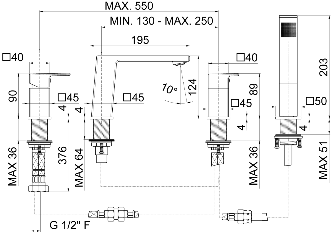 GRUPPO BORDO VASCA CON DEVIATORE VEMA LYS OTTONE V25150
