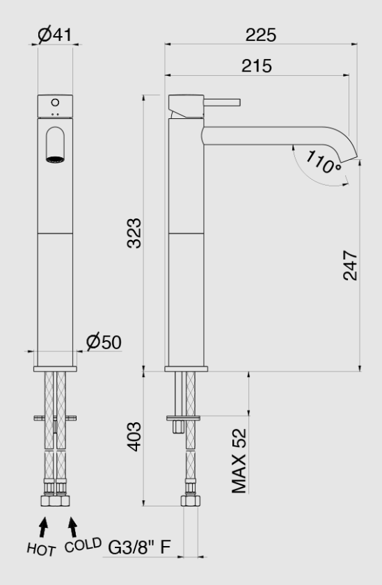 MISCELATORE MONOCOMANDO LAVABO ALTO VEMA MAIRA OTTONE V27021 SENZA SCARICO