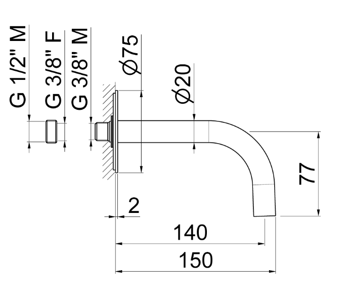 BOCCA DI EROGAZIONE A PARETE LAVABO VEMA MAIRA OTTONE V27054