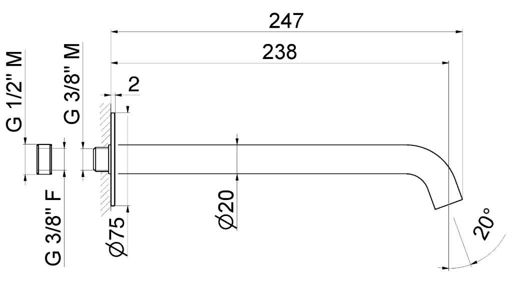 BOCCA DI EROGAZIONE A PARETE LAVABO VEMA MAIRA OTTONE V27056