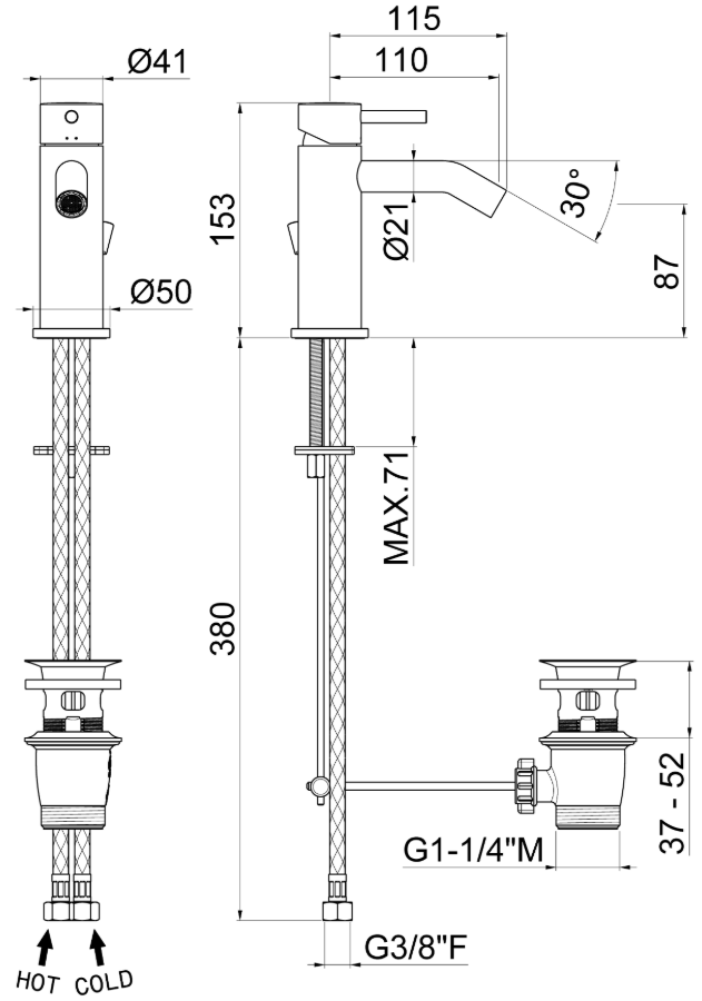 MISCELATORE MONOCOMANDO BIDET VEMA MAIRA OTTONE V27070 CON SCARICO