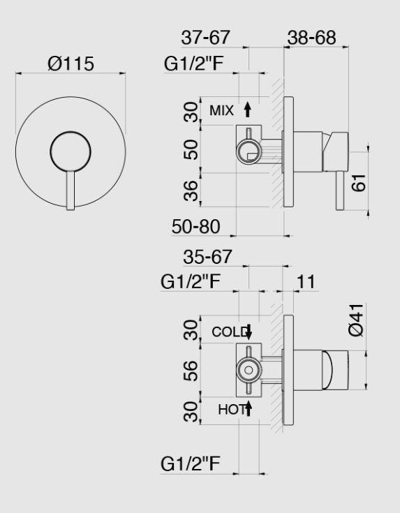 MISCELATORE MONOCOMANDO DOCCIA DA INCASSO VEMA MAIRA OTTONE V27130