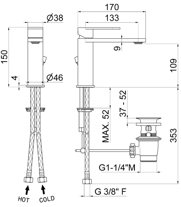 MISCELATORE MONOCOMANDO LAVABO VEMA AYAS STEEL ACCIAIO V28010 CON SCARICO