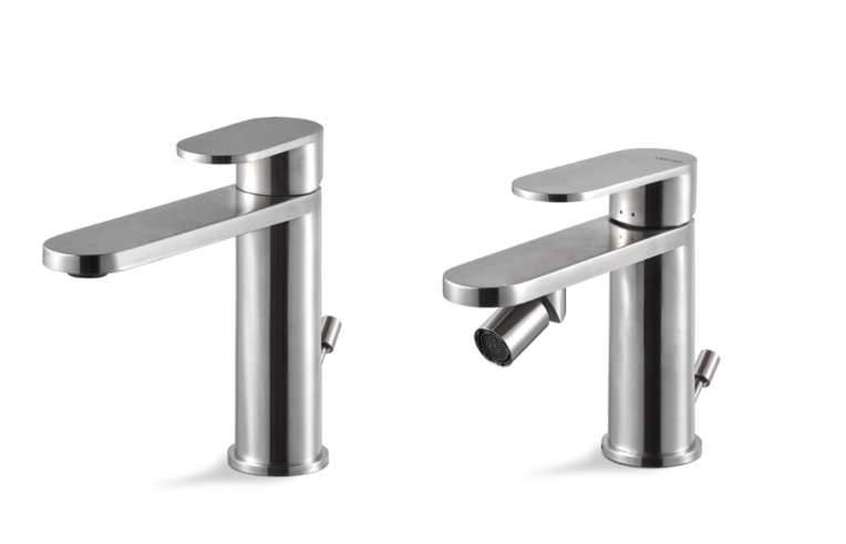 SET MISCELATORE MONOCOMANDO LAVABO + BIDET VEMA AYAS STEEL ACCIAIO V28010 + V28070