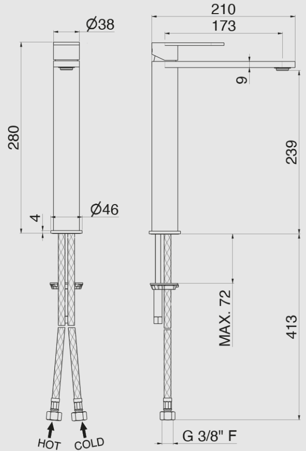 MISCELATORE MONOCOMANDO LAVABO ALTO VEMA AYAS STEEL ACCIAIO V28021 SENZA SCARICO