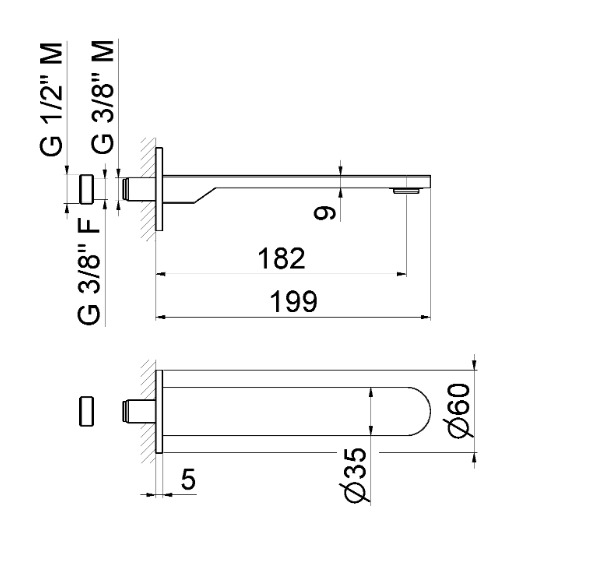 BOCCA DI EROGAZIONE A PARETE LAVABO VEMA AYAS STEEL ACCIAIO V28055