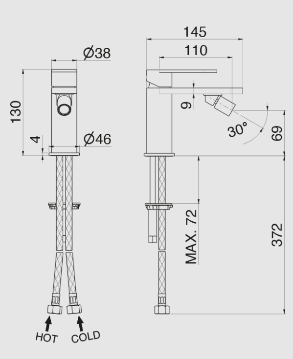 MISCELATORE MONOCOMANDO BIDET VEMA AYAS STEEL ACCIAIO V28071 SENZA SCARICO