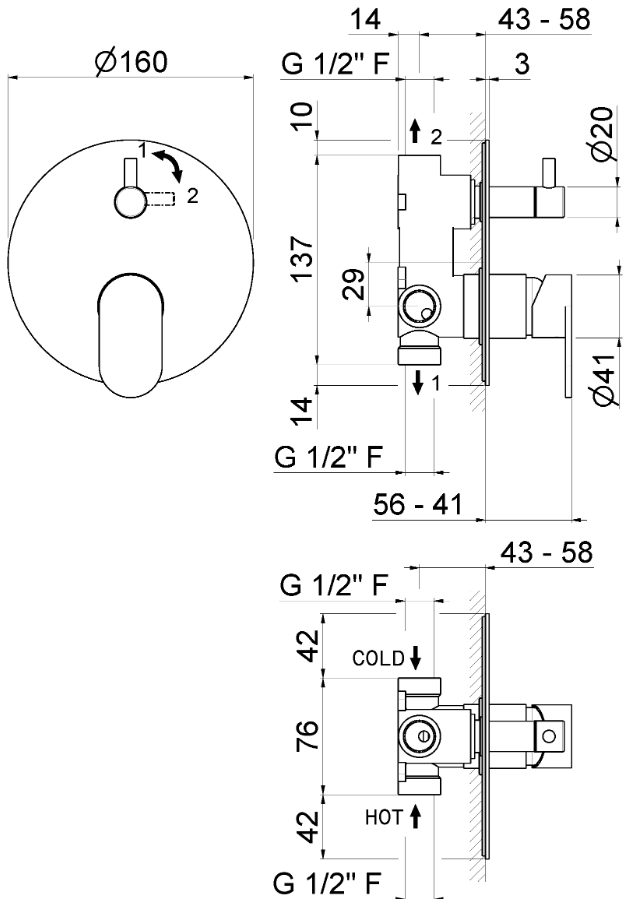MISCELATORE MONOCOMANDO DA INCASSO CON DEVIATORE VASCA/DOCCIA VEMA AYAS STEEL ACCIAIO V28142