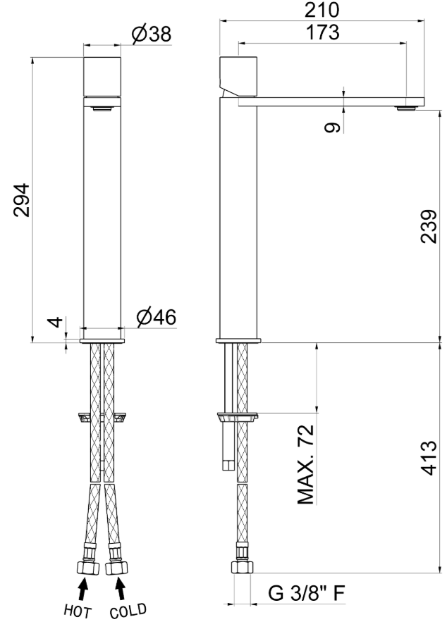 MISCELATORE MONOCOMANDO LAVABO ALTO VEMA VENY STEEL ACCIAIO V29021 SENZA SCARICO