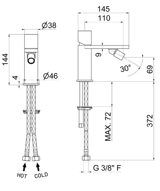 MISCELATORE MONOCOMANDO BIDET VEMA VENY STEEL ACCIAIO V29071 SENZA SCARICO