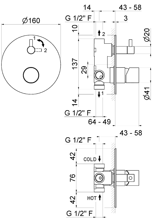 MISCELATORE MONOCOMANDO DA INCASSO CON DEVIATORE VASCA/DOCCIA VEMA VENY STEEL ACCIAIO V29142