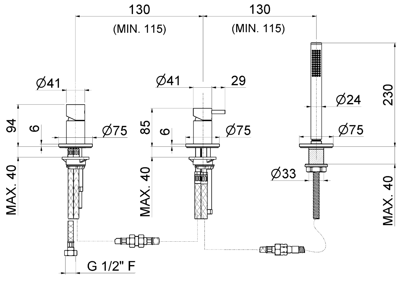 GRUPPO BORDO VASCA CON DEVIATORE VEMA VENY STEEL ACCIAIO V29160