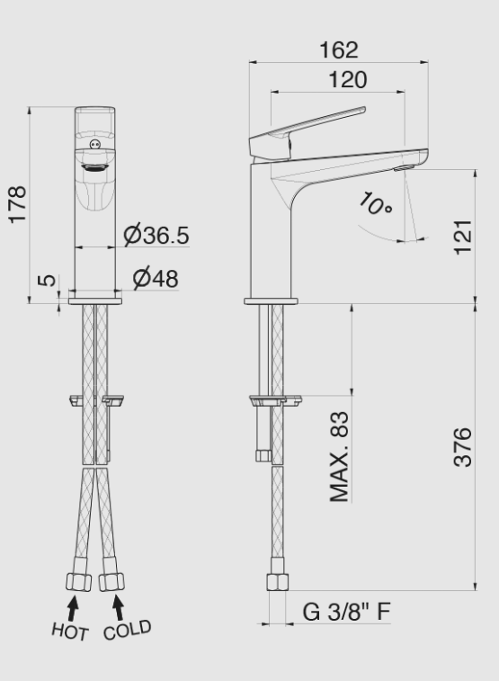 MISCELATORE MONOCOMANDO LAVABO VEMA OTEN OTTONE V30011 SENZA SCARICO
