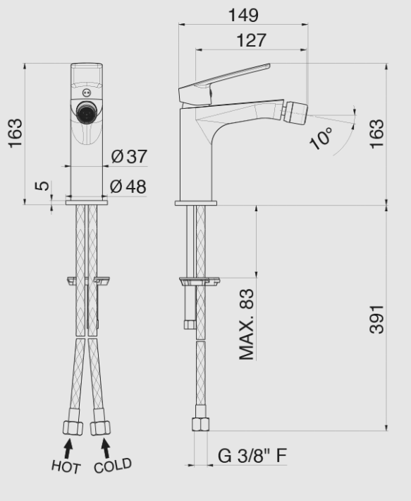 MISCELATORE MONOCOMANDO BIDET VEMA OTEN OTTONE V30071 SENZA SCARICO