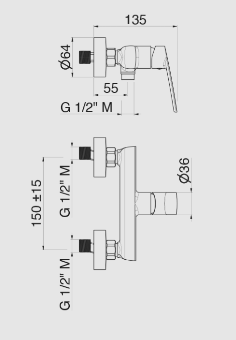 MISCELATORE MONOCOMANDO DOCCIA ESTERNO VEMA OTEN OTTONE V30090