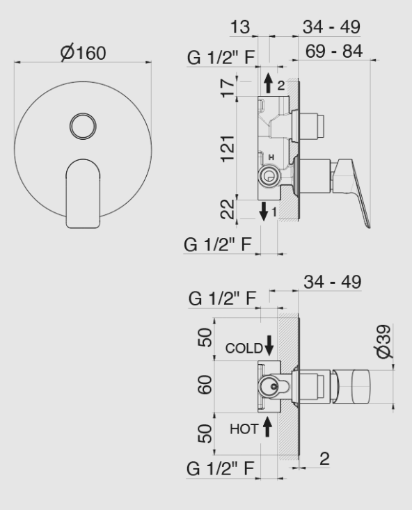 MISCELATORE MONOCOMANDO DA INCASSO VASCA/DOCCIA VEMA OTEN OTTONE V30140