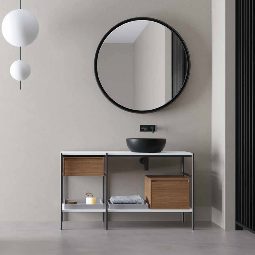 Mobile da Bagno NIC DESIGN VELO 131 Bianco/Nero matt/Noce Canaletto - 131x52x74 cm