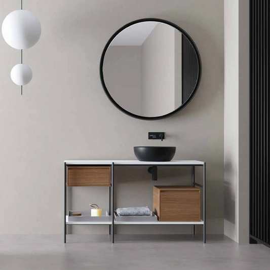 Mobile da Bagno NIC DESIGN VELO 131 Bianco/Nero matt/Noce Canaletto - 131x52x74 cm